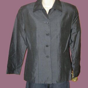 VTG Ann Taylor Black Jacket Lined 100% Silk 4 Button Shoulder Pads 8P